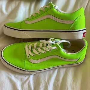 Lime green Old Skool Vans. Size 6 in men’s; size 7.5 in women’s